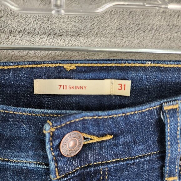 Men's LEVI'S 711 Blue Denim Jeans Skinny Dark Wash Mid Rise Size 31 - Picture 6 of 15